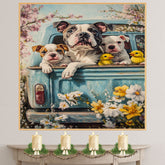Mother American Bulldog with Puppies in Easter Outfits, Cute Spring Art for Dog Lovers, Perfect Easter Gift for Bulldog Owners, Dog Wall Art on Canvas Wrap, Framed Print, or Rolled Artwork for Living Room or Bedroom